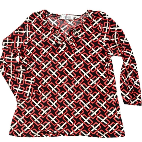 Kasper 3/4 sleeves red and black blouse Size Medium - Picture 4 of 9